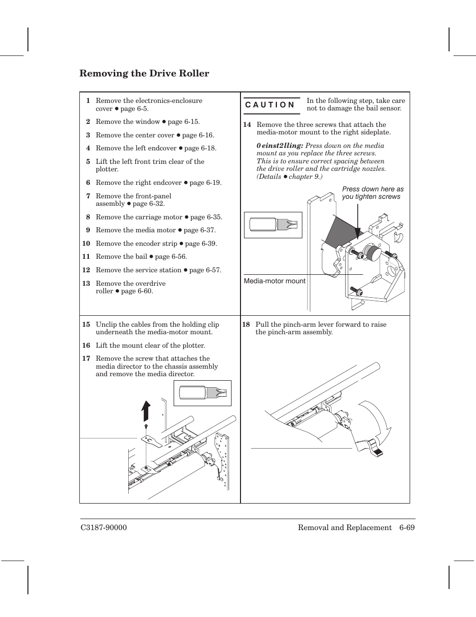 Removing the drive roller | HP 220 User Manual | Page 133 / 246