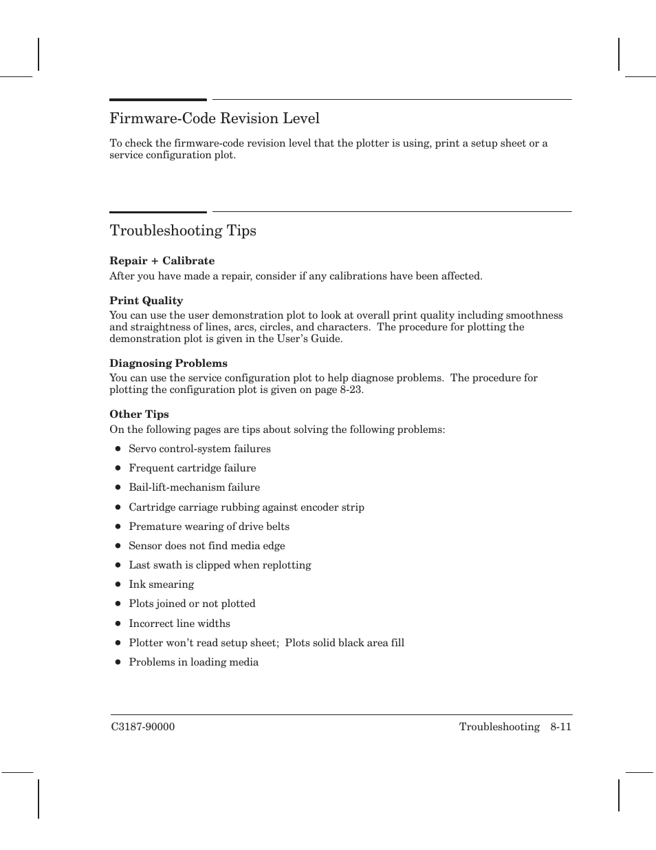 Firmwarećcode revision level, Troubleshooting tips | HP 220 User Manual | Page 159 / 246