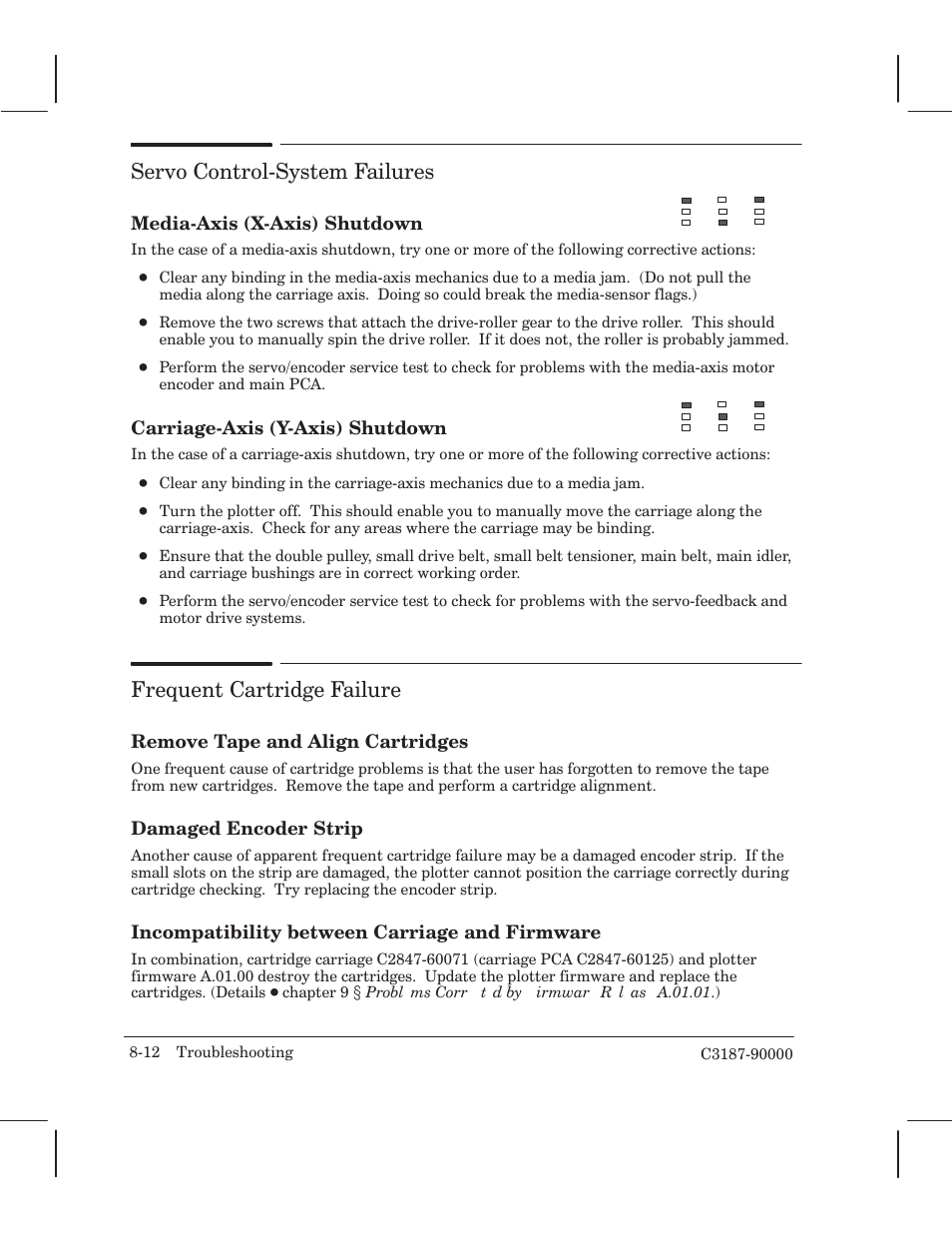 Servo controlćsystem failures, Frequent cartridge failure | HP 220 User Manual | Page 160 / 246