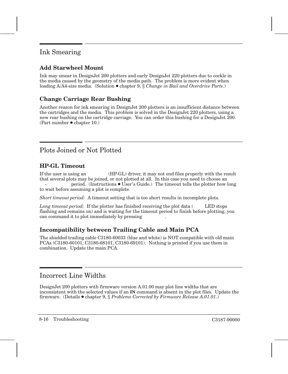 Ink smearing, Plots joined or not plotted, Incorrect line widths | HP 220 User Manual | Page 164 / 246