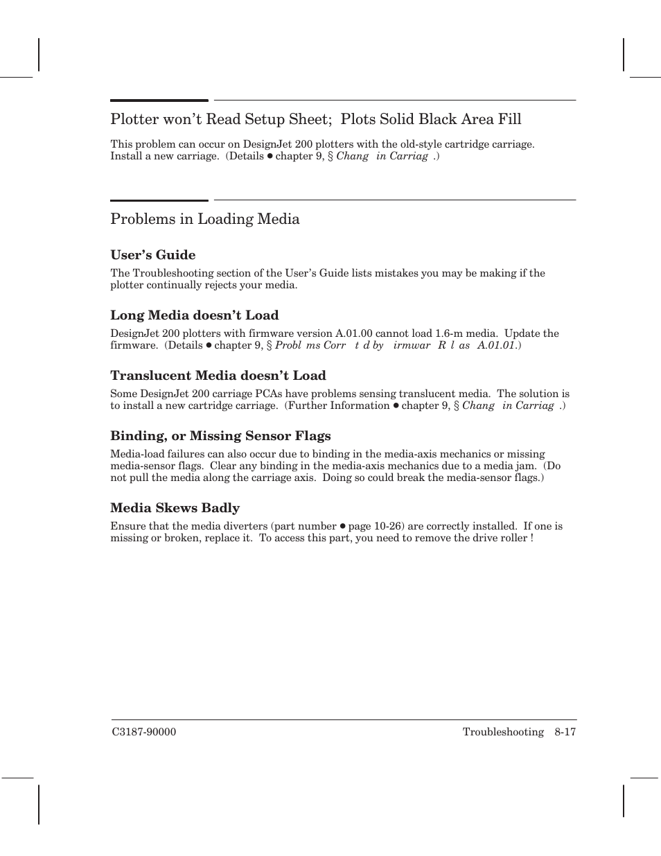 Problems in loading media | HP 220 User Manual | Page 165 / 246