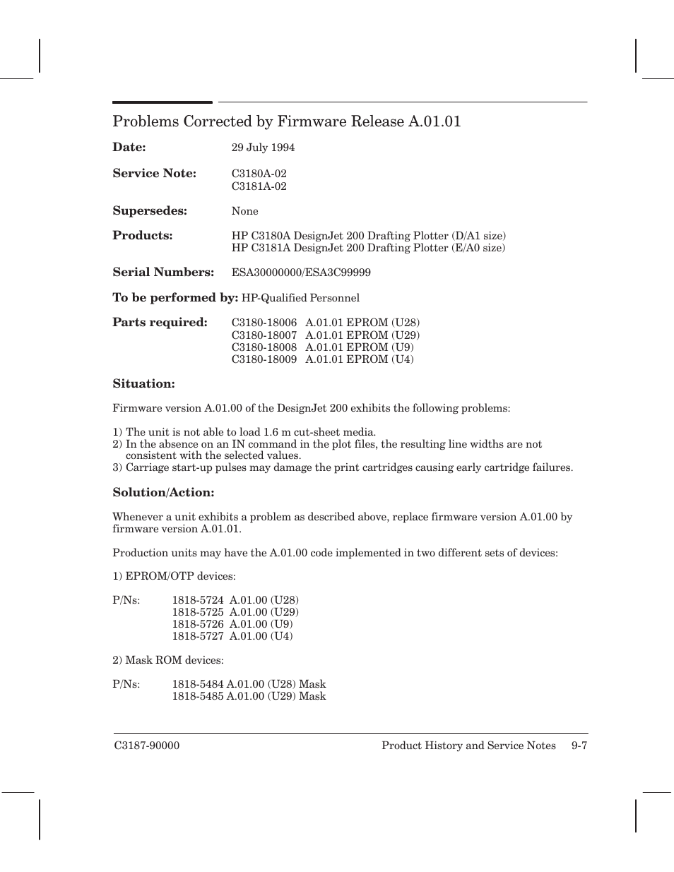 Problems corrected by firmware release a.01.01 | HP 220 User Manual | Page 185 / 246