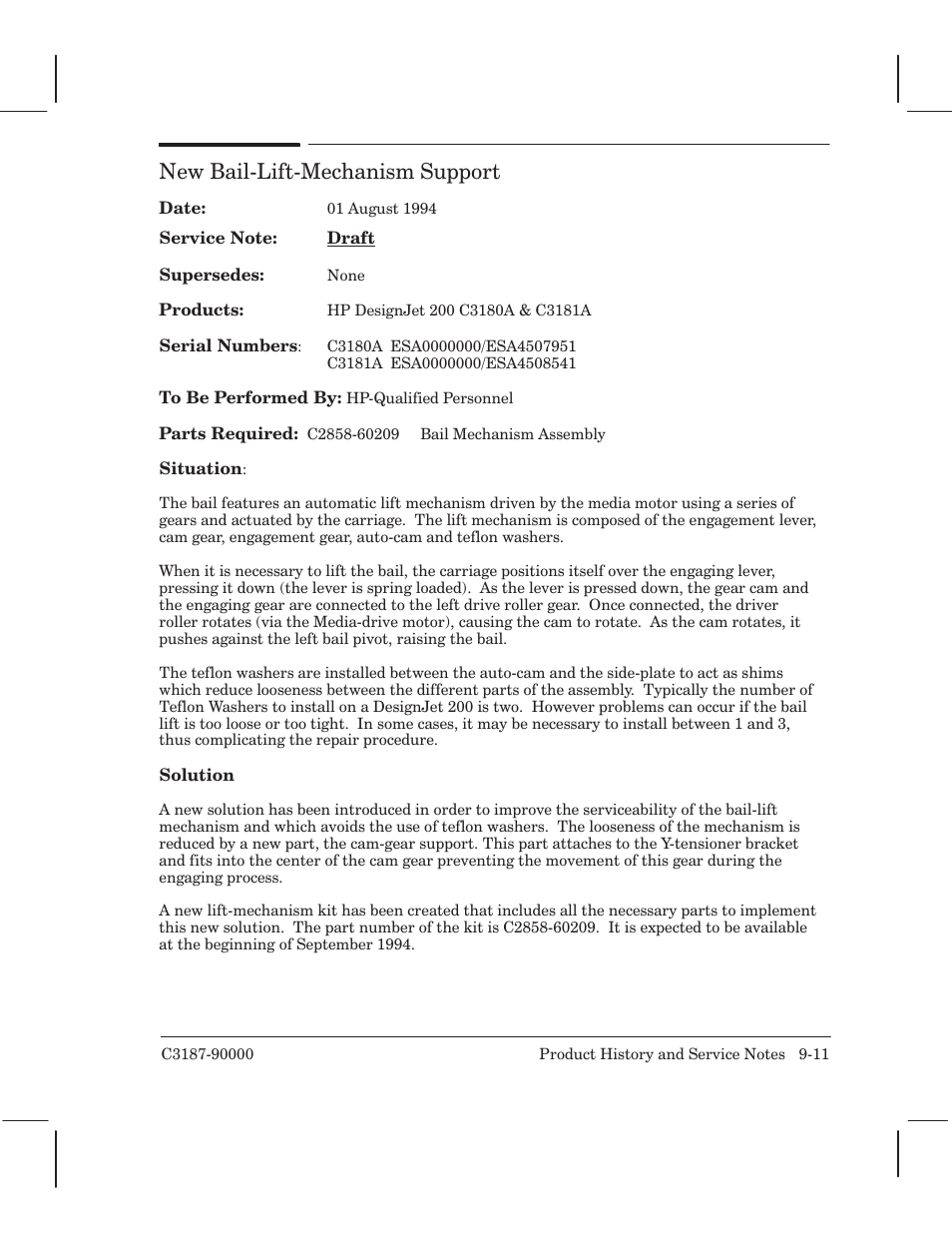 New bailćliftćmechanism support | HP 220 User Manual | Page 189 / 246