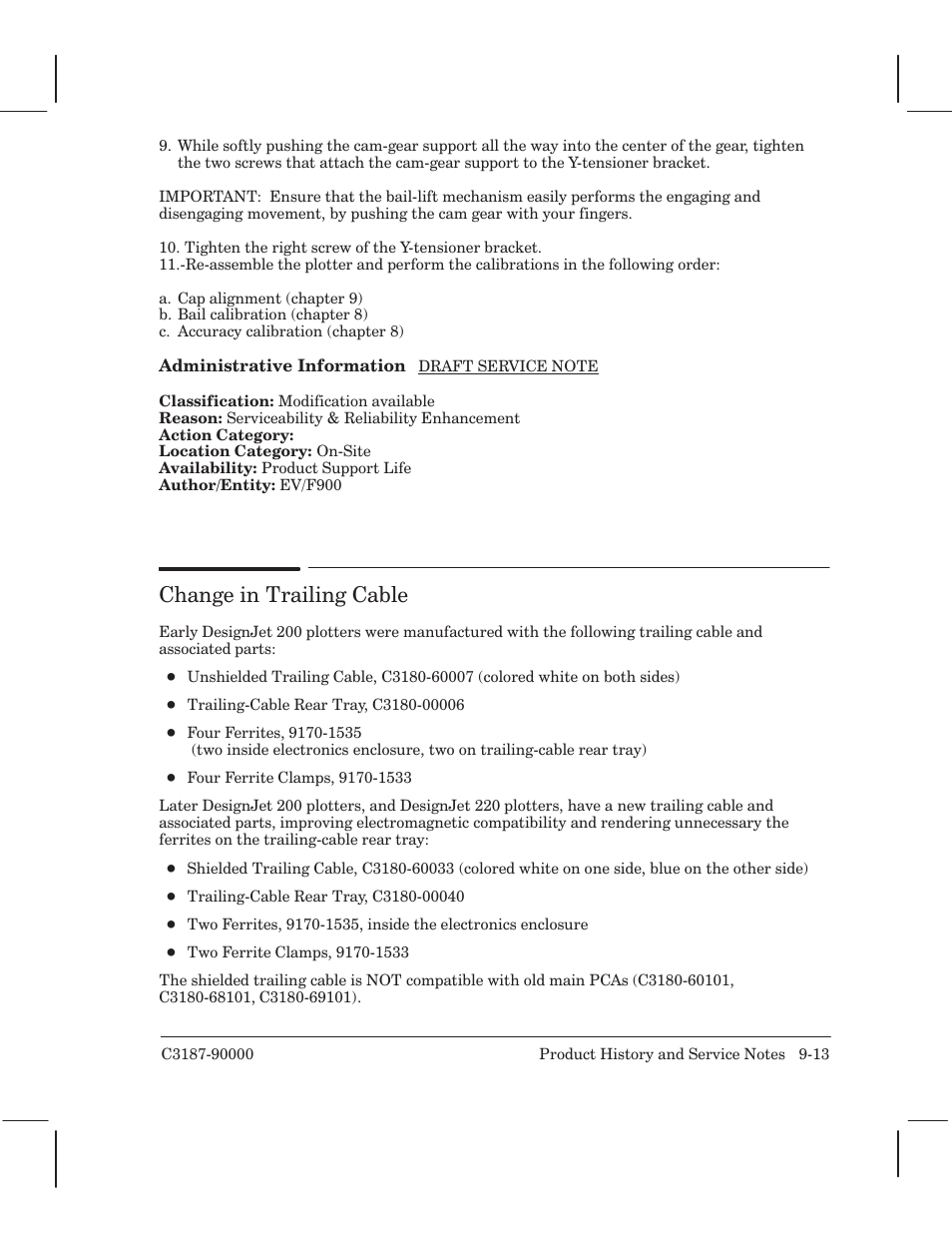 Change in trailing cable | HP 220 User Manual | Page 191 / 246