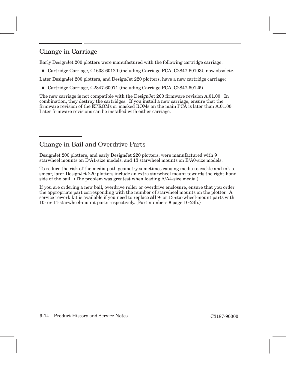 Change in carriage, Change in bail and overdrive parts | HP 220 User Manual | Page 192 / 246