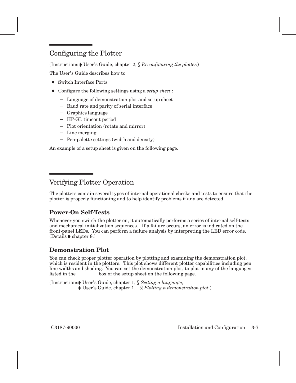 Configuring the plotter, Verifying plotter operation | HP 220 User Manual | Page 29 / 246