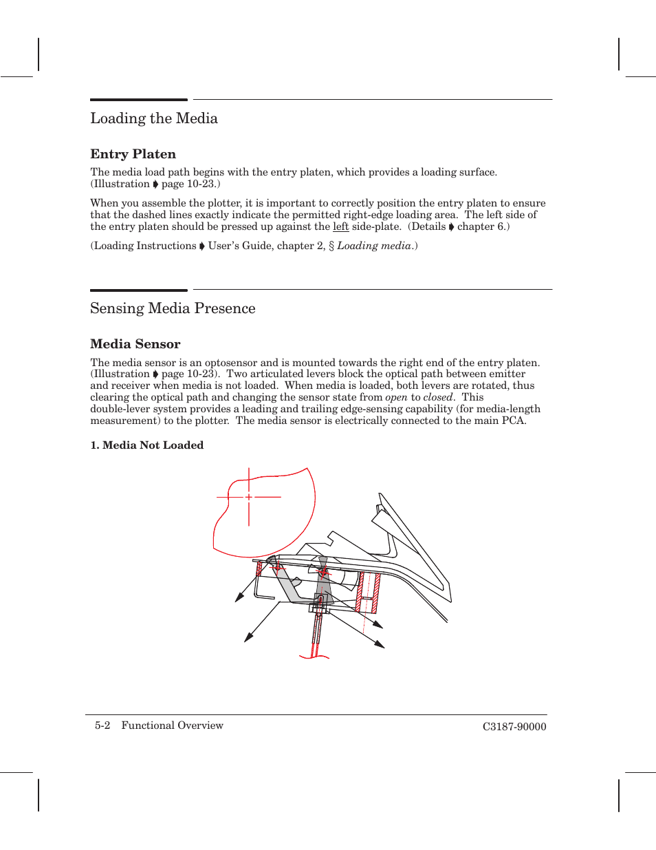Loading the media, Sensing media presence | HP 220 User Manual | Page 34 / 246