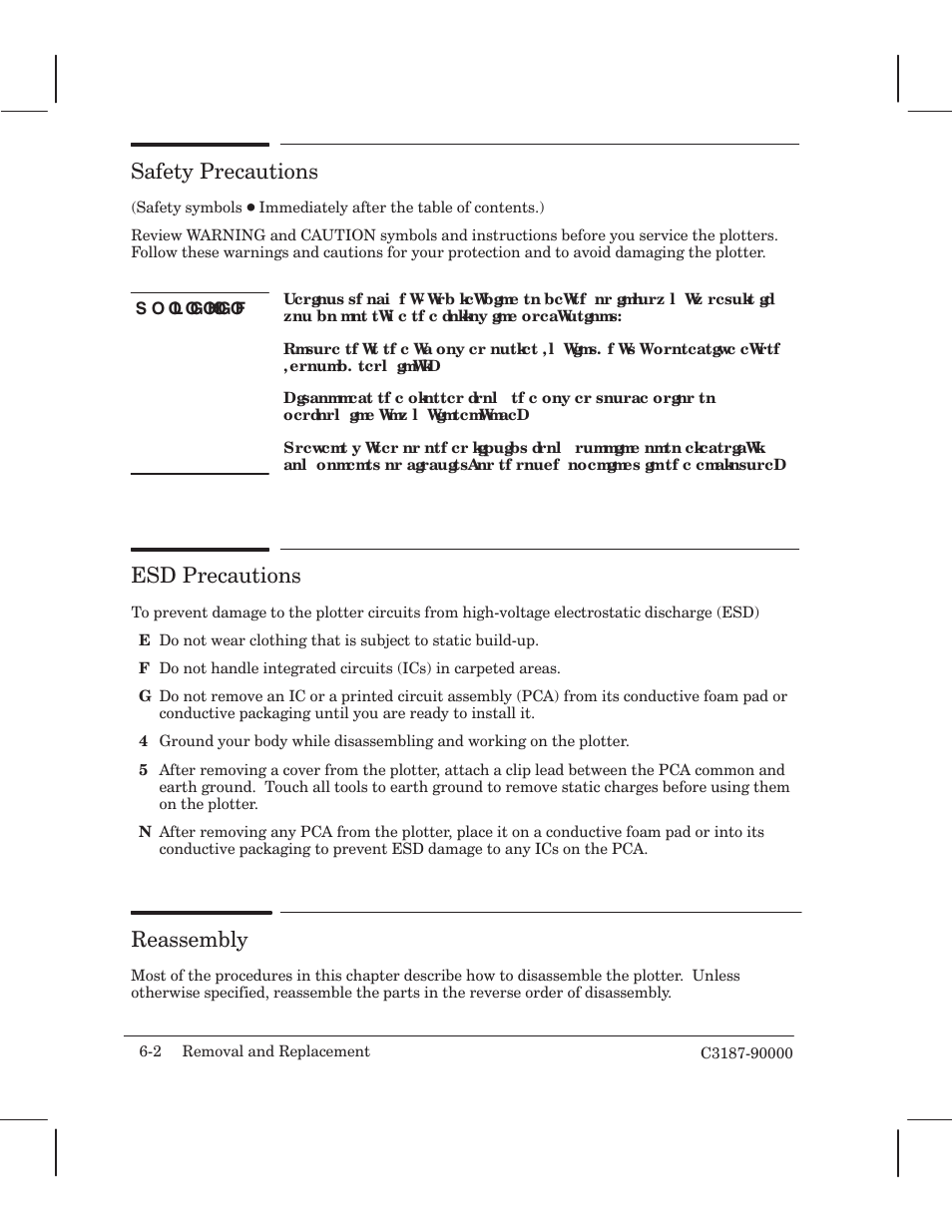 Safety precautions, Esd precautions, Reassembly | HP 220 User Manual | Page 66 / 246