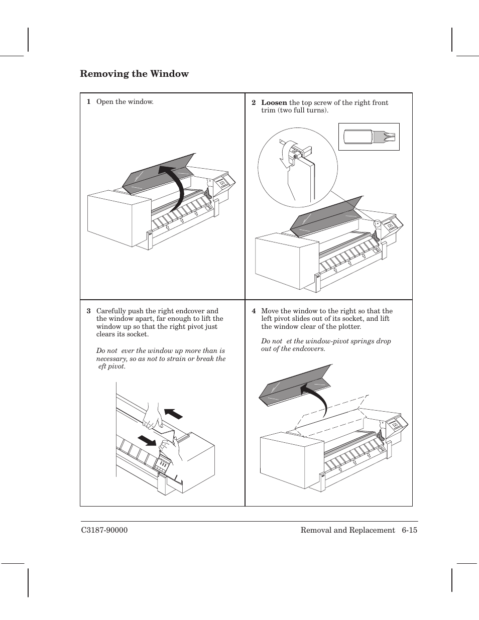 Removing the window | HP 220 User Manual | Page 79 / 246