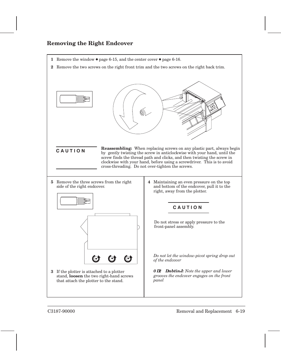 Removing the right endcover | HP 220 User Manual | Page 83 / 246