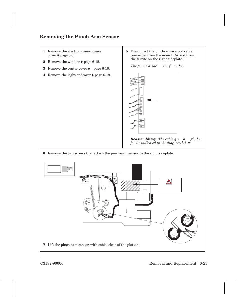 Removing the pinchćarm sensor | HP 220 User Manual | Page 87 / 246