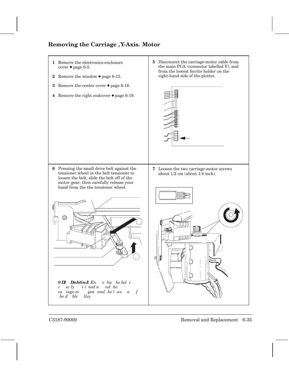 Removing the carriage ,yćaxis. motor | HP 220 User Manual | Page 99 / 246