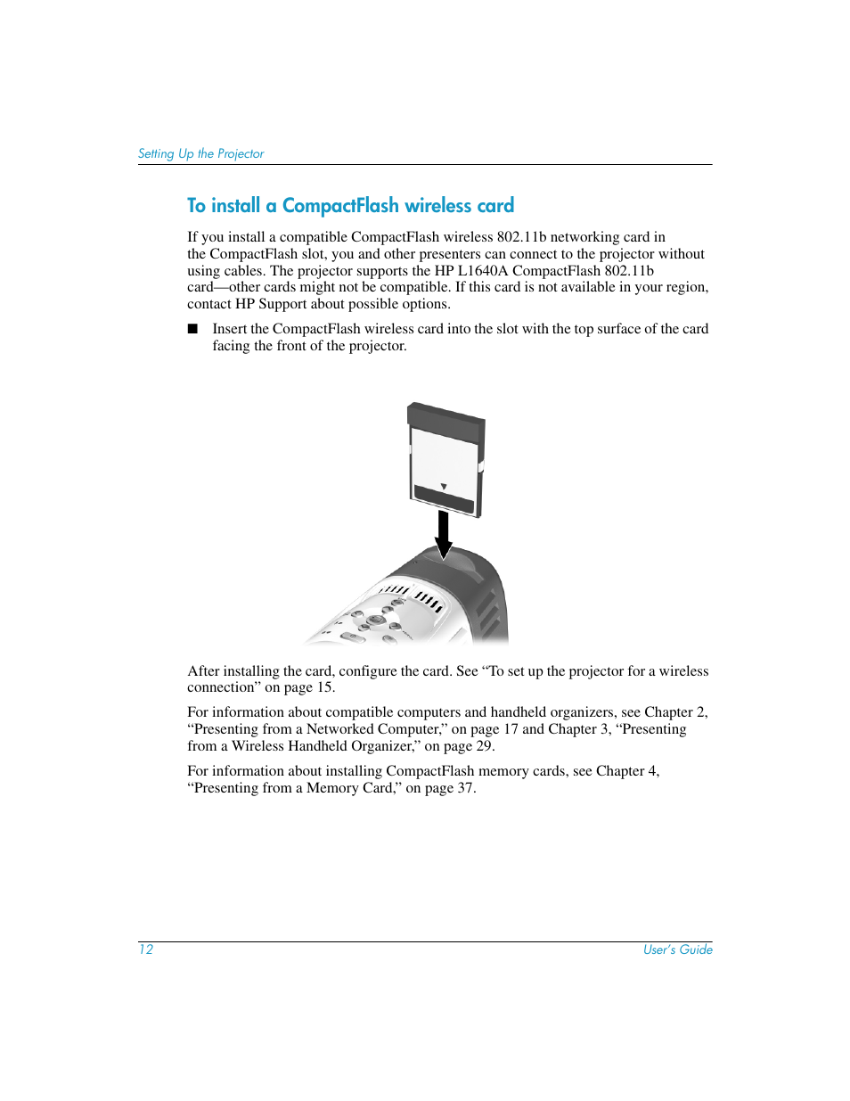To install a compactflash wireless card | HP L1619A User Manual | Page 12 / 72