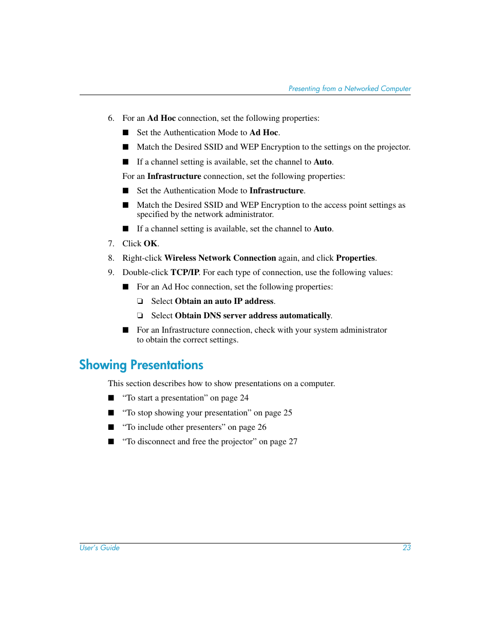 Showing presentations | HP L1619A User Manual | Page 23 / 72