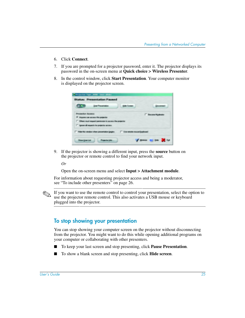 To stop showing your presentation | HP L1619A User Manual | Page 25 / 72