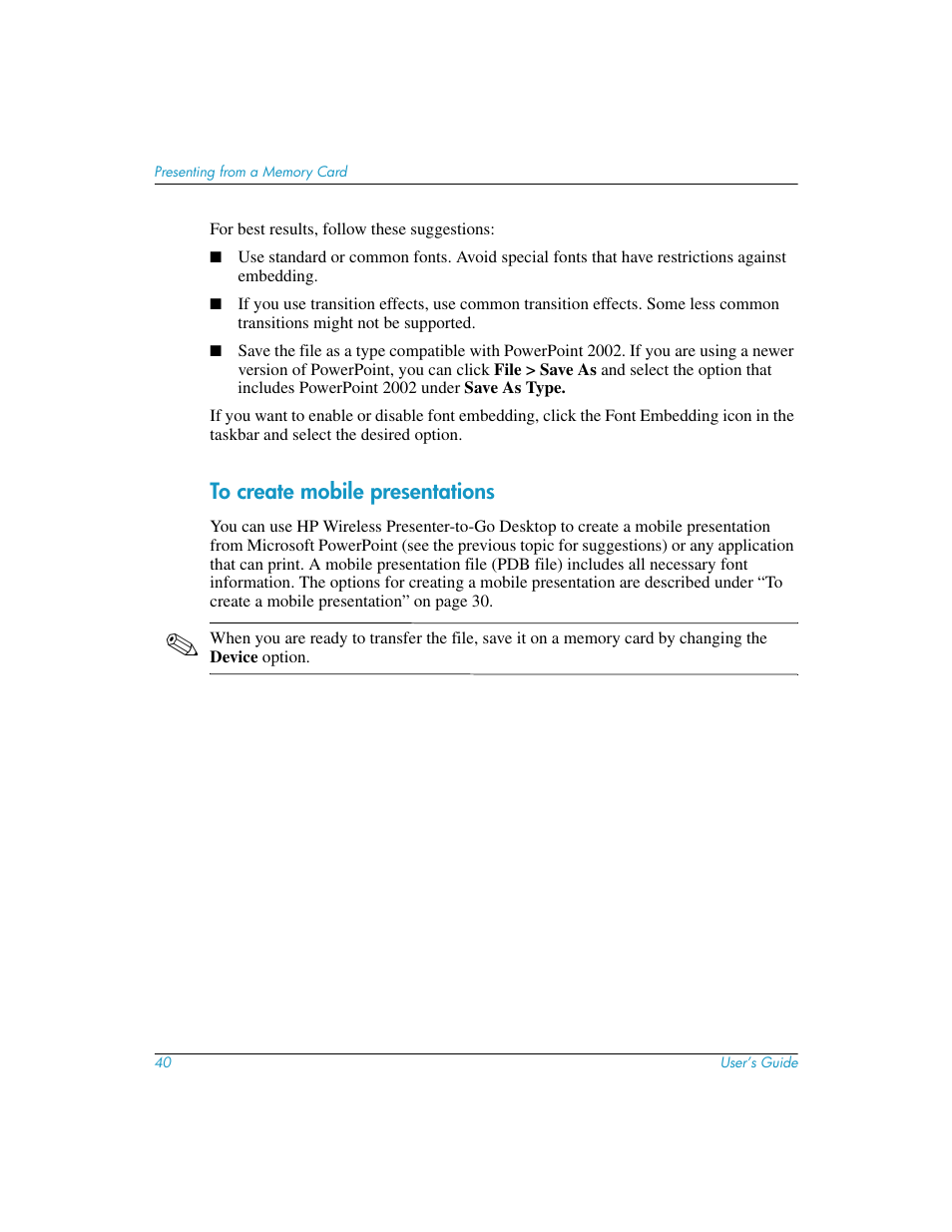 To create mobile presentations | HP L1619A User Manual | Page 40 / 72