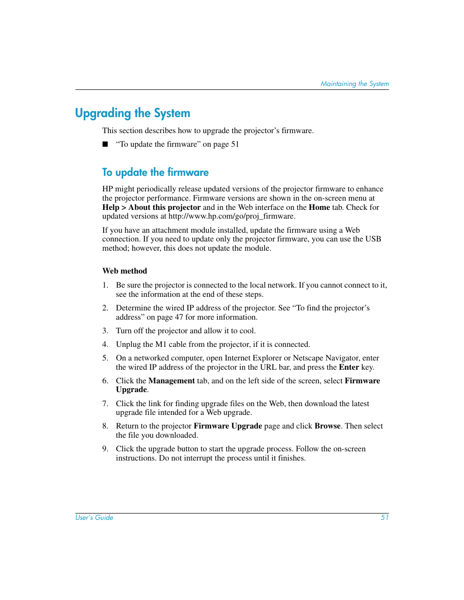 Upgrading the system, To update the firmware | HP L1619A User Manual | Page 51 / 72