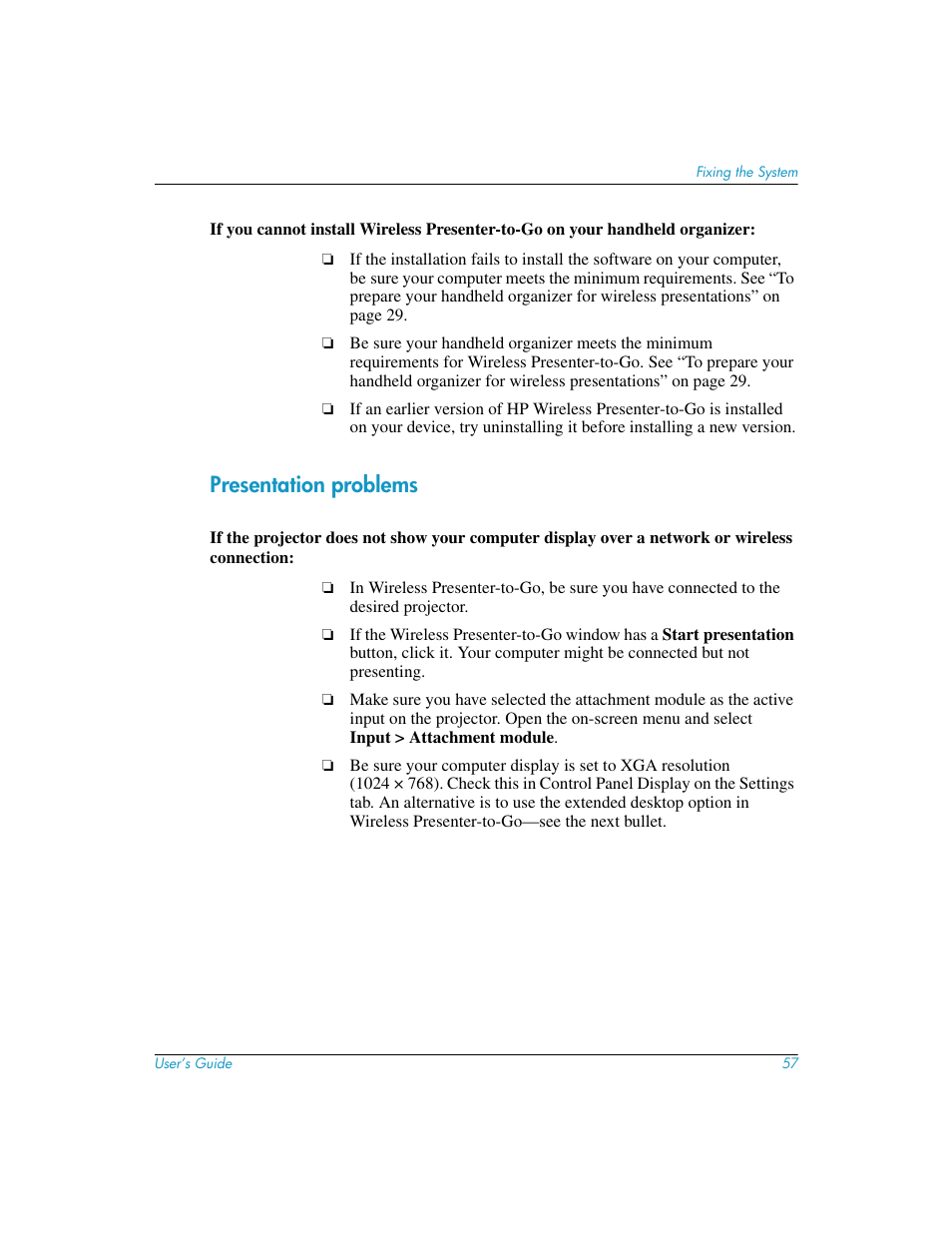 Presentation problems | HP L1619A User Manual | Page 57 / 72