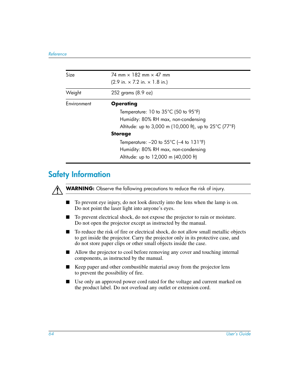 Safety information | HP L1619A User Manual | Page 64 / 72