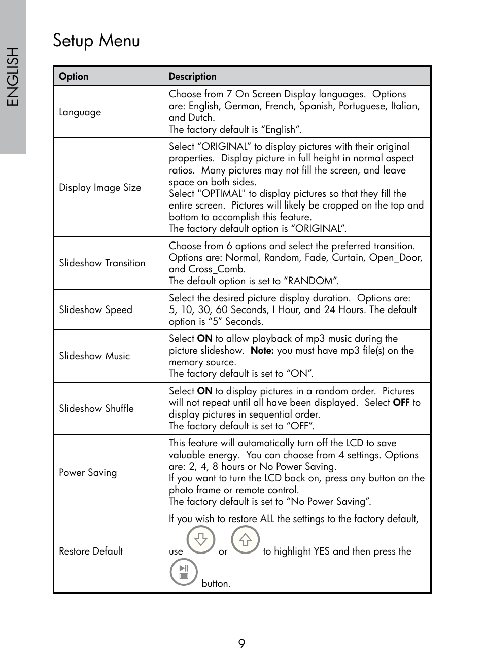 Setup menu, English | HP DF770 User Manual | Page 10 / 356