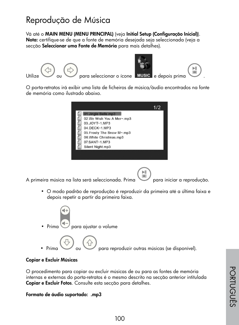 Reprodução de música, Por tuguês | HP DF770 User Manual | Page 101 / 356