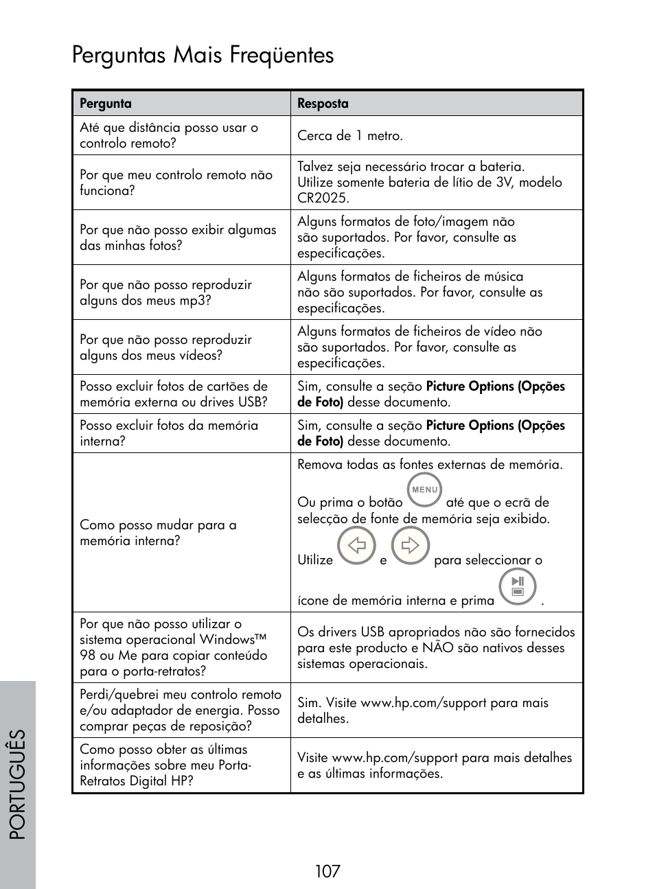 Perguntas mais freqüentes, Por tuguês | HP DF770 User Manual | Page 108 / 356