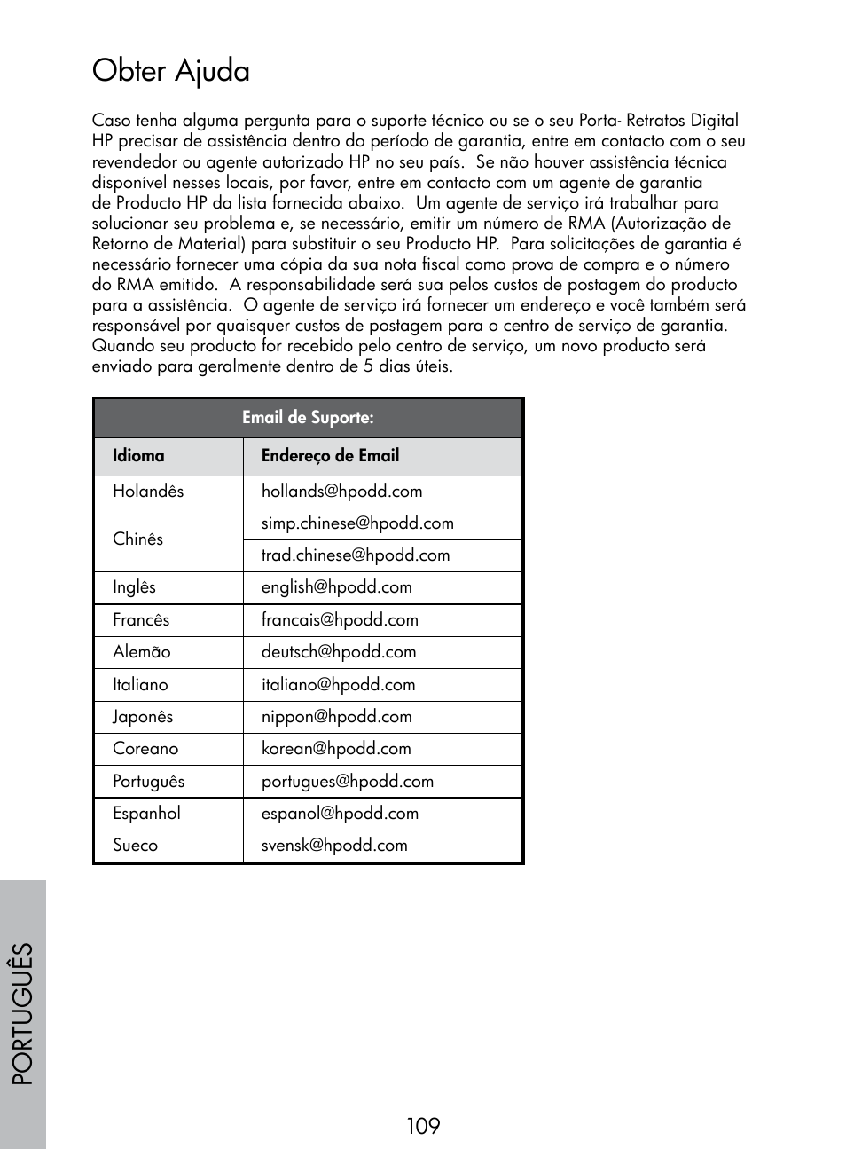 Obter ajuda, Por tuguês | HP DF770 User Manual | Page 110 / 356