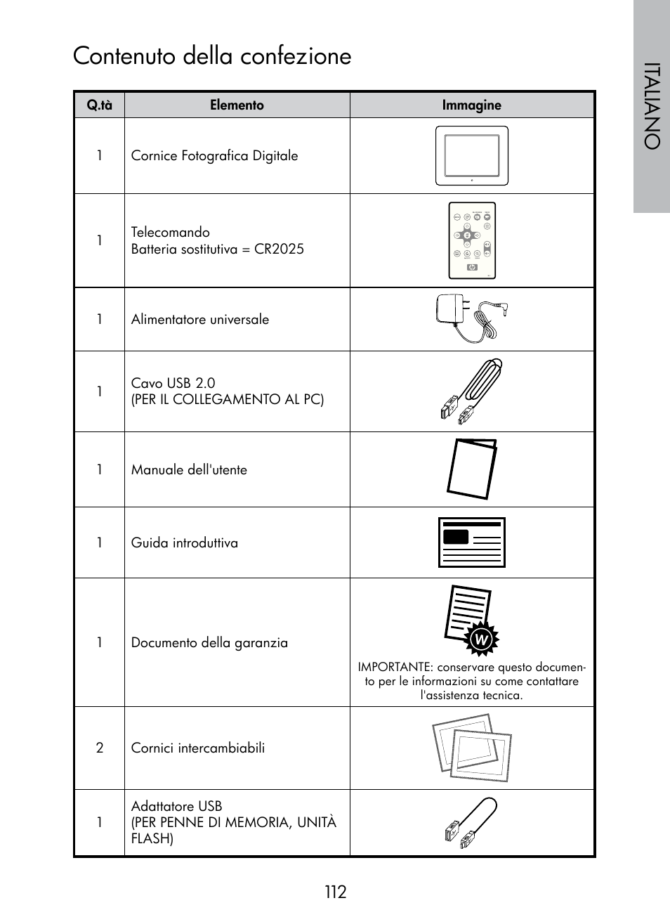 Contenuto della confezione, Italiano | HP DF770 User Manual | Page 113 / 356