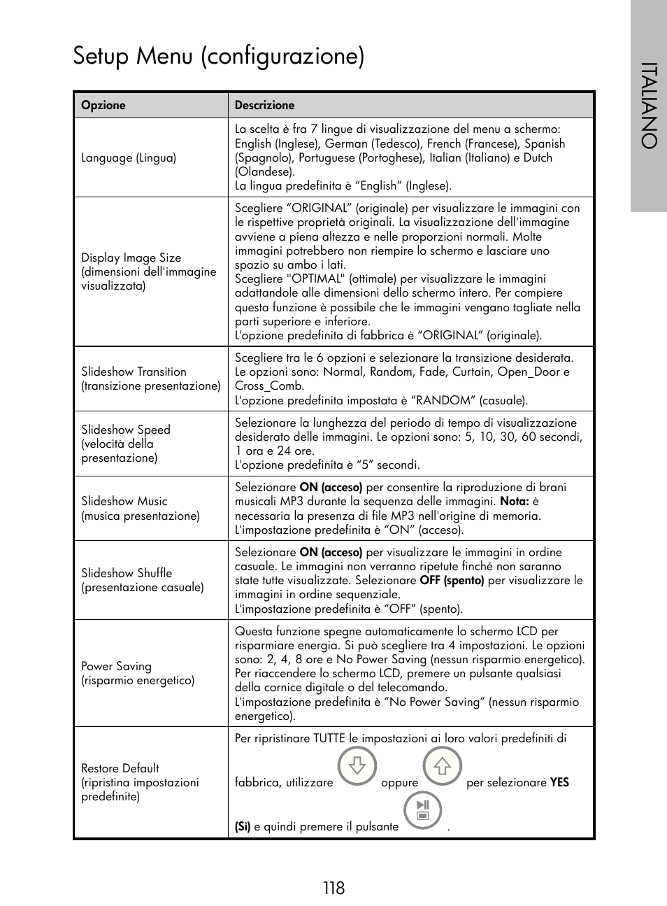 Setup menu (configurazione), Italiano | HP DF770 User Manual | Page 119 / 356