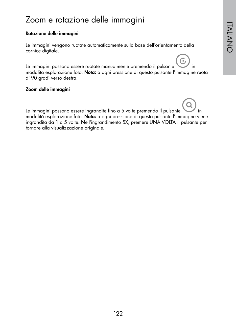 Zoom e rotazione delle immagini, Italiano | HP DF770 User Manual | Page 123 / 356