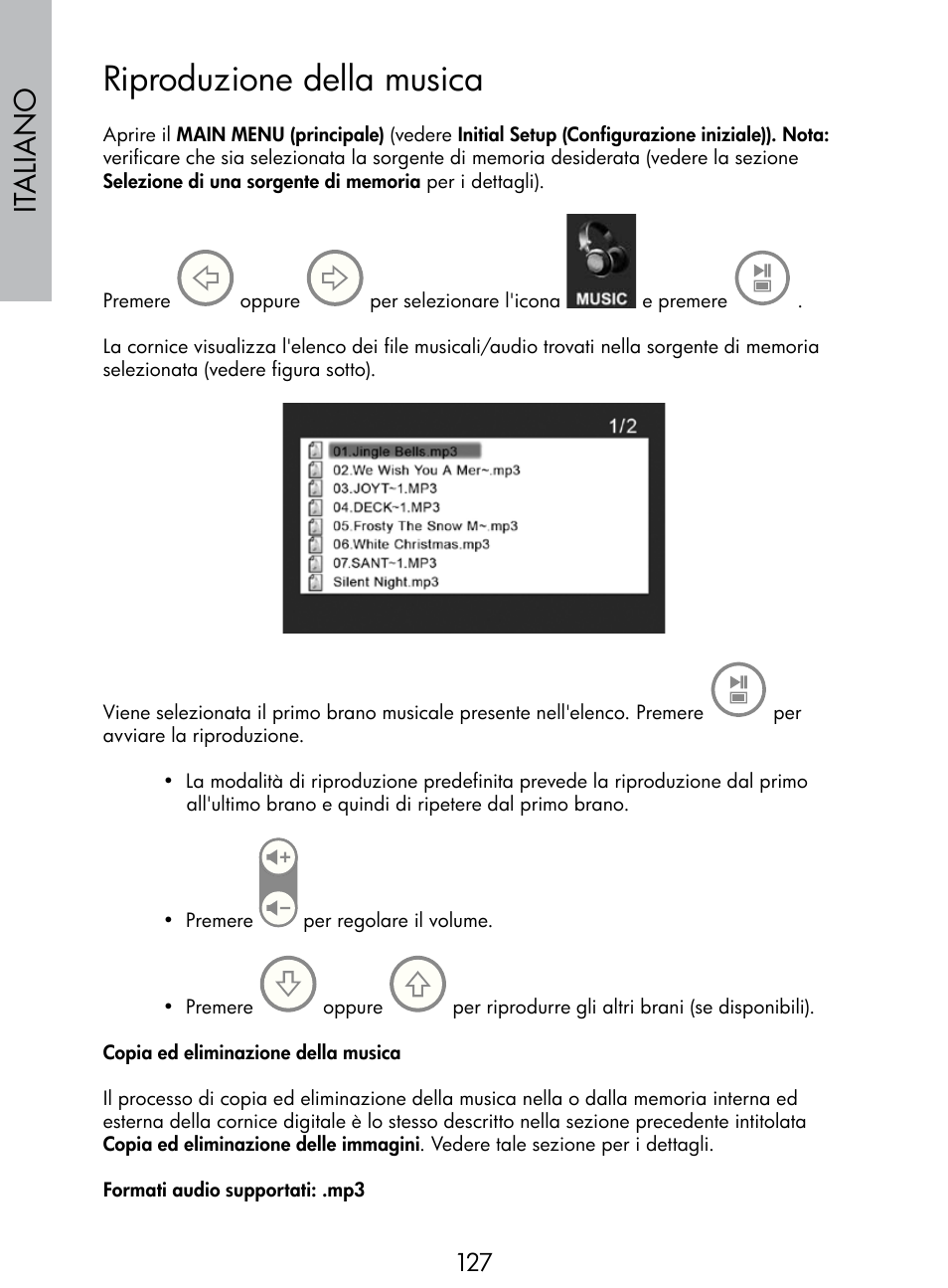 Riproduzione della musica, Italiano | HP DF770 User Manual | Page 128 / 356