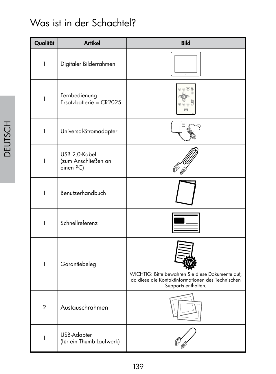 Was ist in der schachtel, Deutsch | HP DF770 User Manual | Page 140 / 356