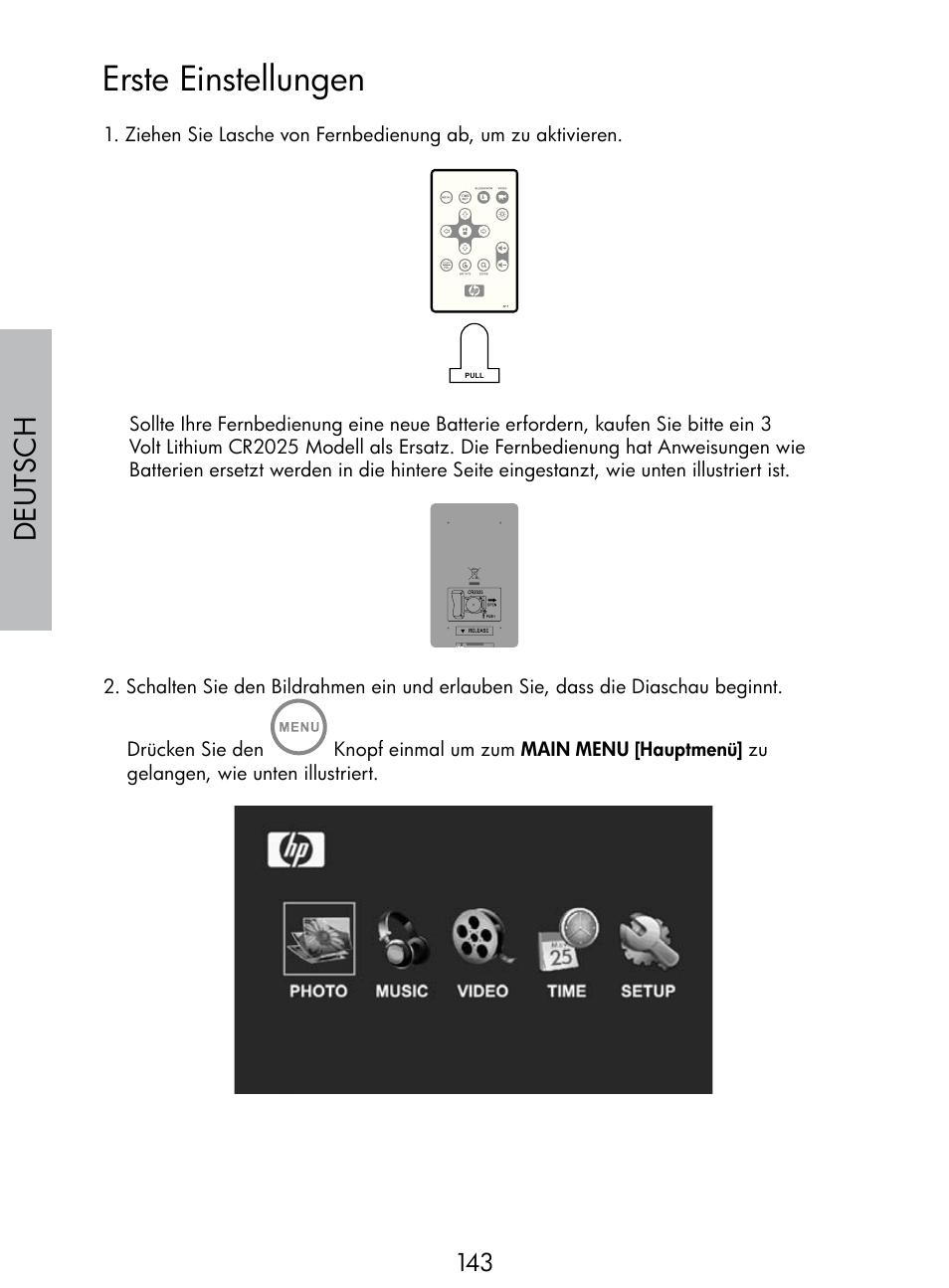 Erste einstellungen, Deutsch | HP DF770 User Manual | Page 144 / 356