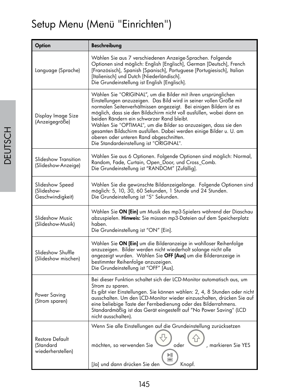 Setup menu (menü "einrichten"), Deutsch | HP DF770 User Manual | Page 146 / 356