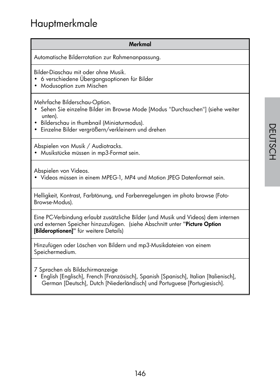 Hauptmerkmale, Deutsch | HP DF770 User Manual | Page 147 / 356