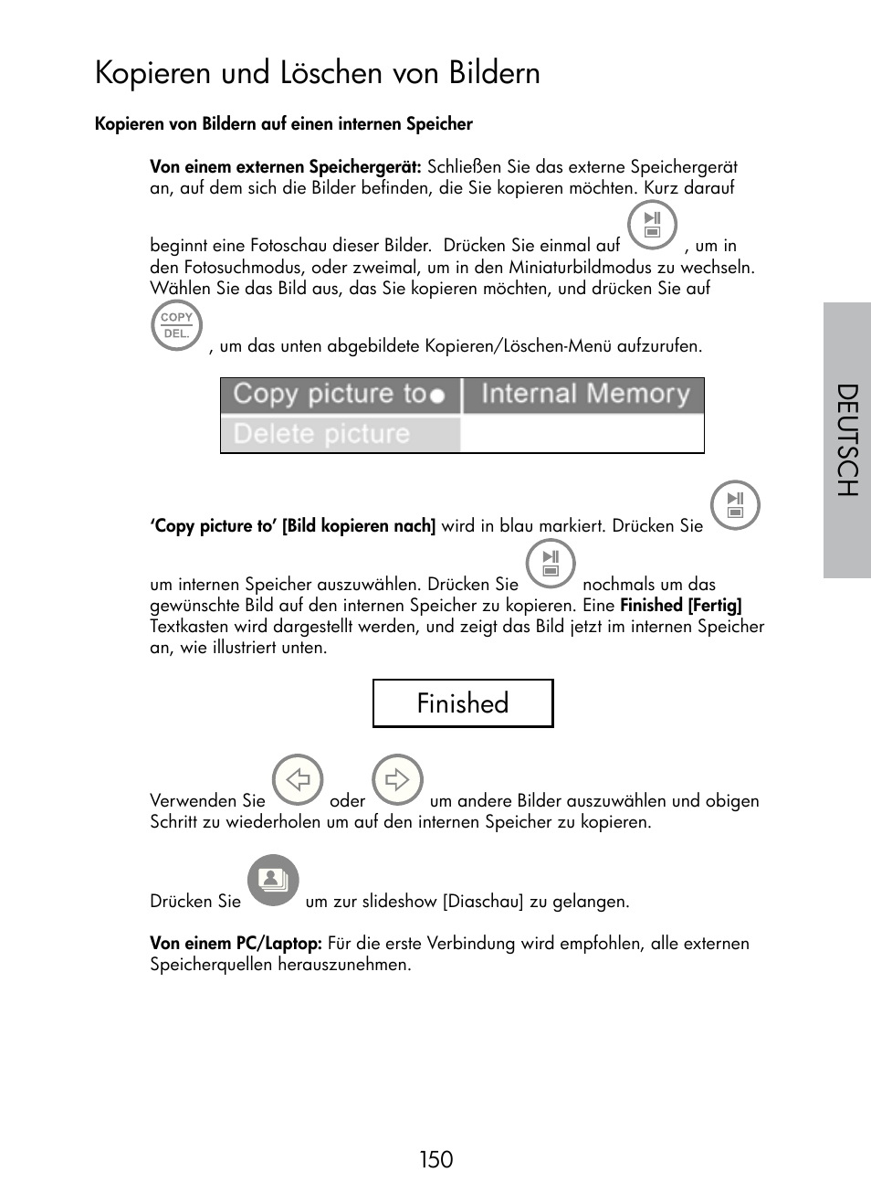 Kopieren und löschen von bildern, Deutsch, Finished | HP DF770 User Manual | Page 151 / 356