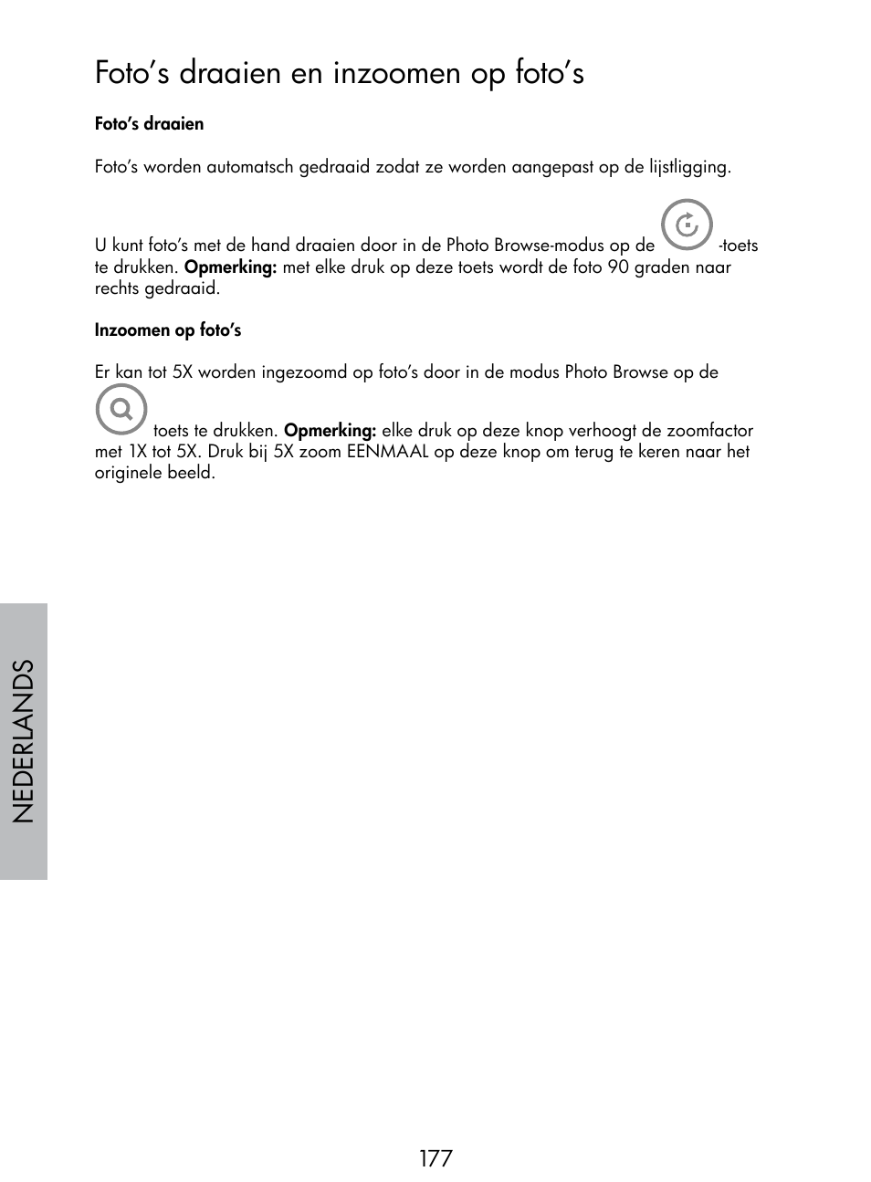 Foto’s draaien en inzoomen op foto’s, Nede rlan d s | HP DF770 User Manual | Page 178 / 356