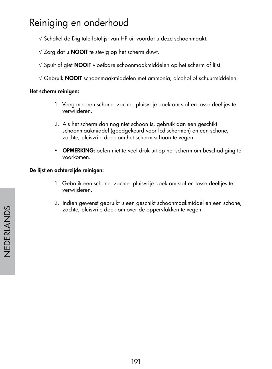 Reiniging en onderhoud, Nede rlan d s | HP DF770 User Manual | Page 192 / 356