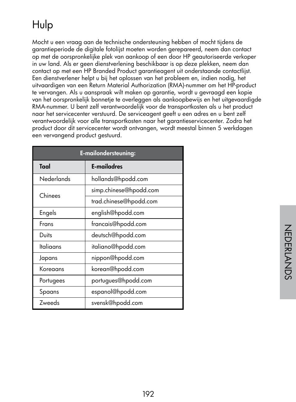 Hulp, Nede rlan d s | HP DF770 User Manual | Page 193 / 356