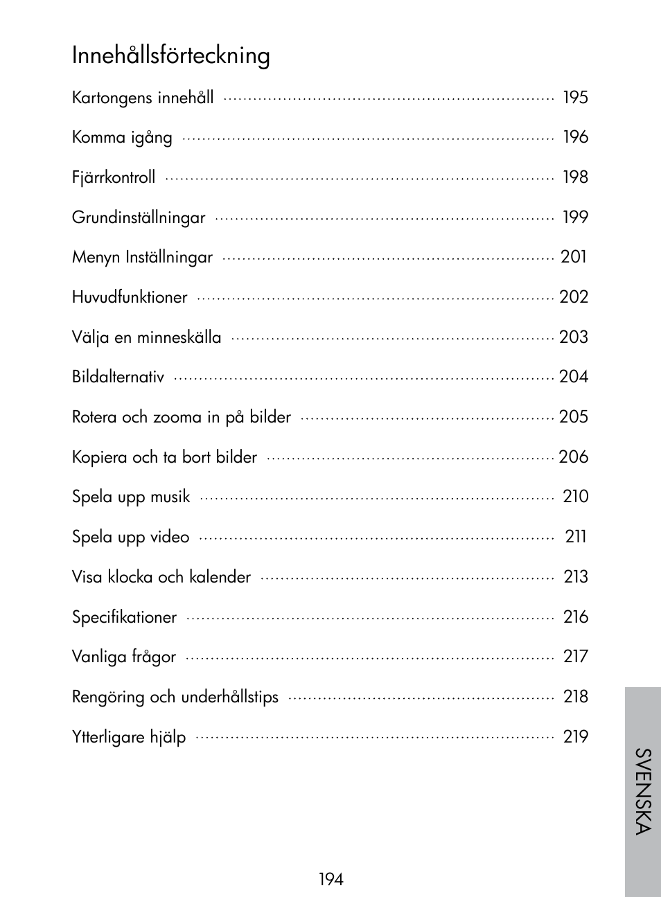 Innehållsförteckning, Sv enska | HP DF770 User Manual | Page 195 / 356