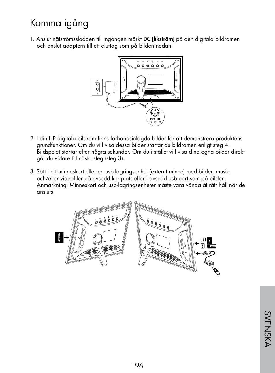 Komma igång, Sv enska, Po we r mu te me nu | HP DF770 User Manual | Page 197 / 356