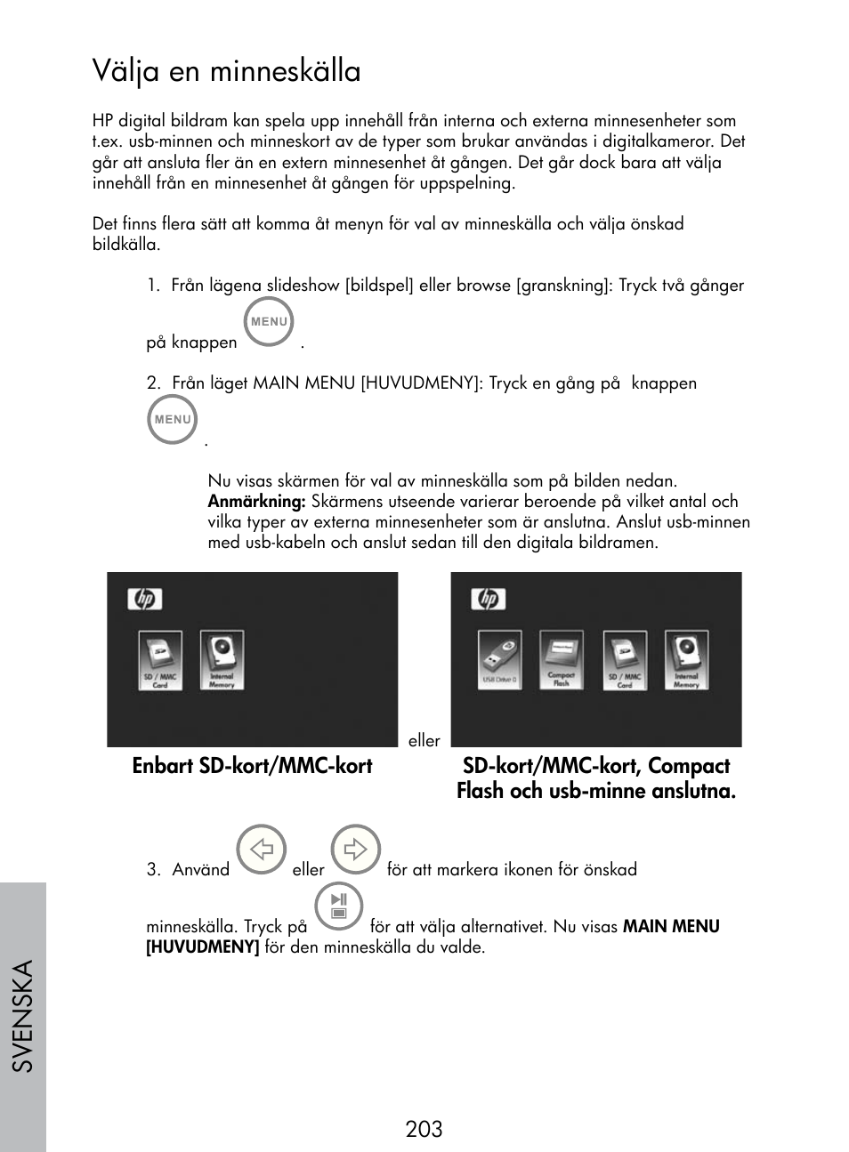 Välja en minneskälla, Sv enska | HP DF770 User Manual | Page 204 / 356