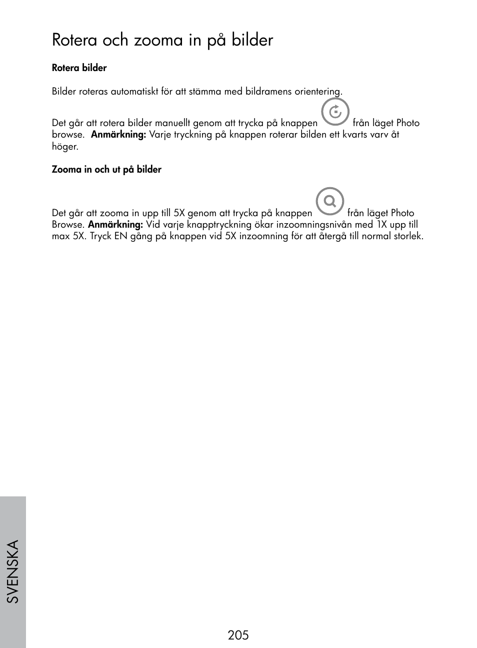 Rotera och zooma in på bilder, Sv enska | HP DF770 User Manual | Page 206 / 356