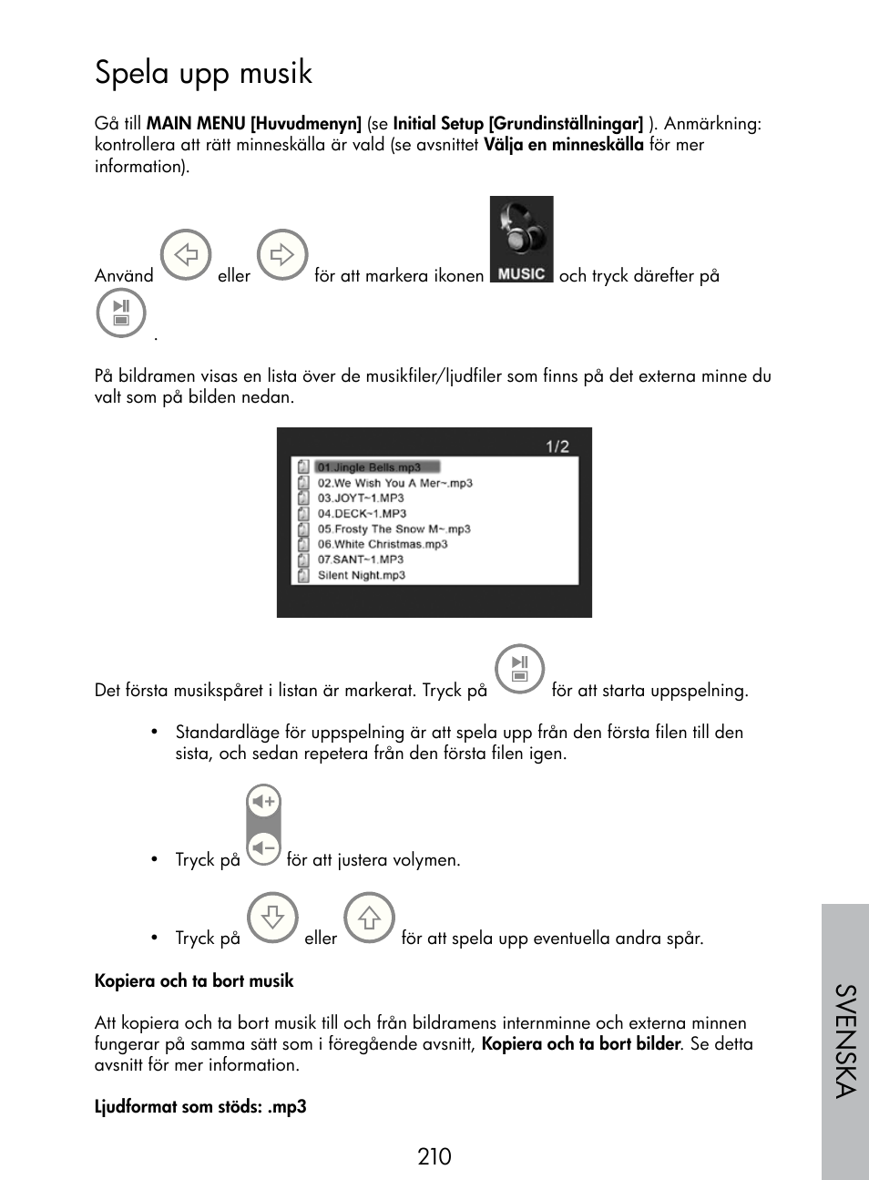 Spela upp musik, Sv enska | HP DF770 User Manual | Page 211 / 356