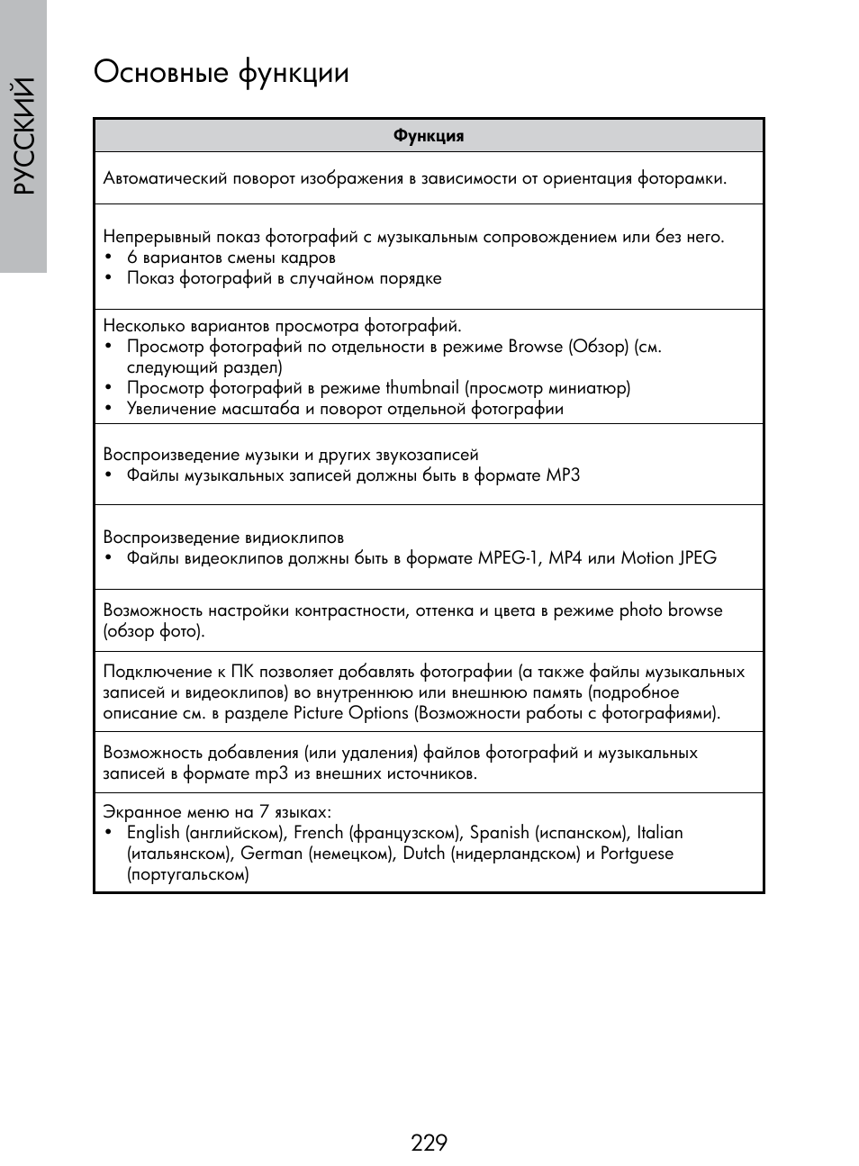 Основные функции, Русский | HP DF770 User Manual | Page 230 / 356