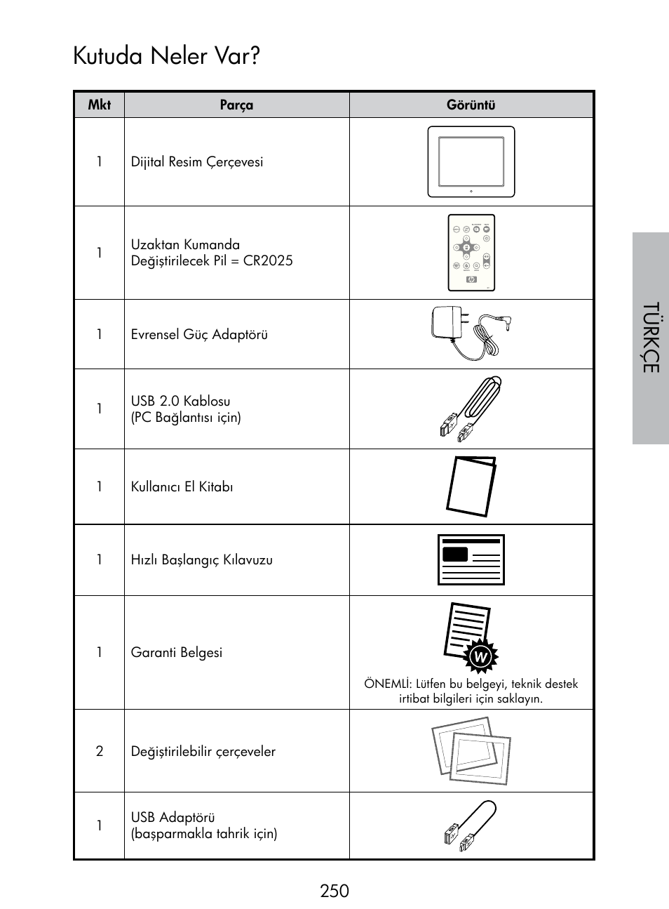 Kutuda neler var, Türkç e | HP DF770 User Manual | Page 251 / 356