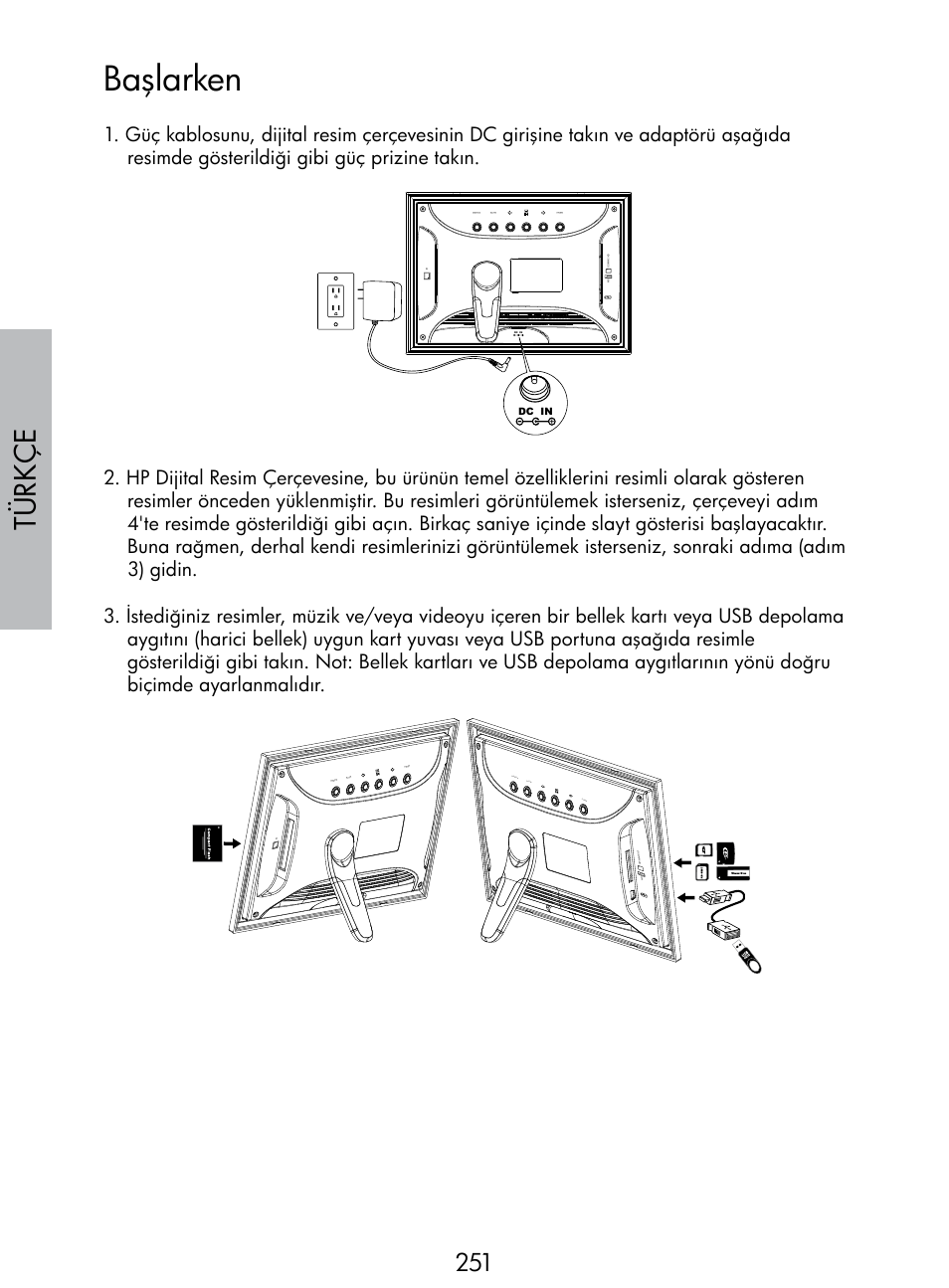 Başlarken, Türkç e, Po we r mu te me nu | HP DF770 User Manual | Page 252 / 356