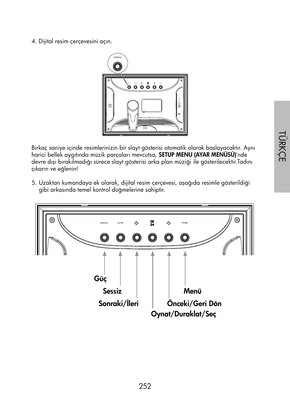 Türkç e, Dijital resim çerçevesini açın | HP DF770 User Manual | Page 253 / 356