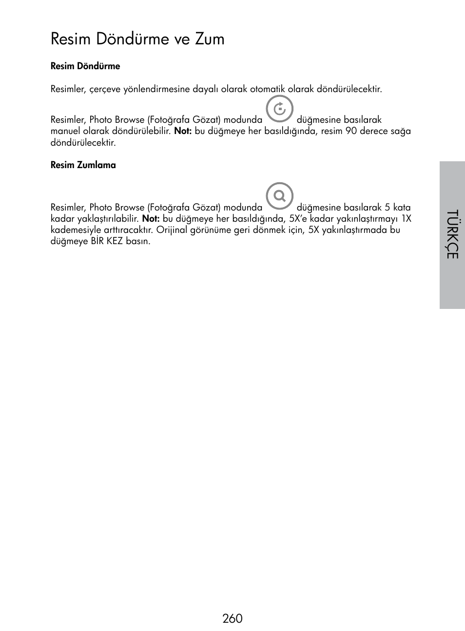 Resim döndürme ve zum, Türkç e | HP DF770 User Manual | Page 261 / 356