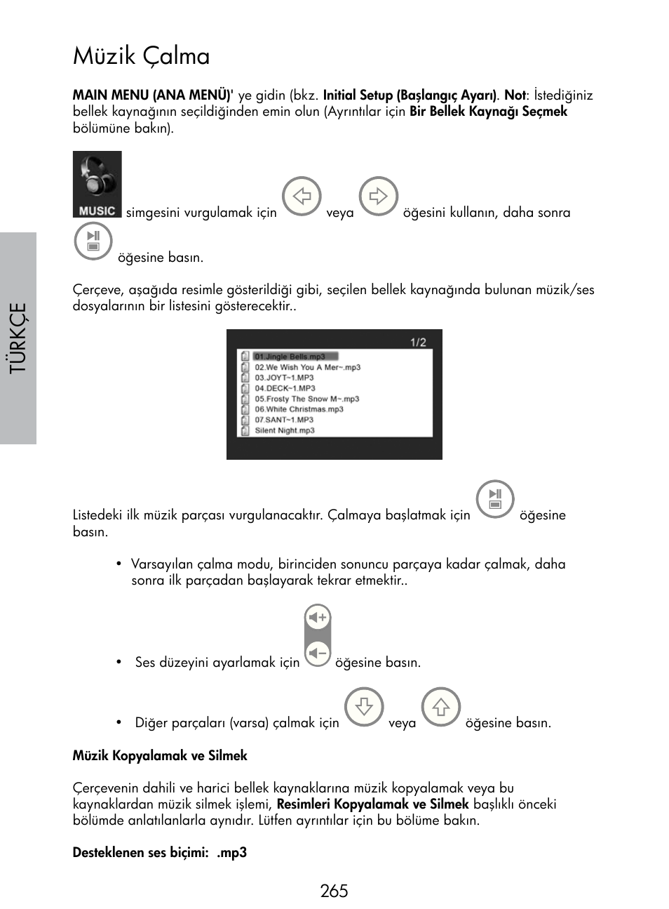 Müzik çalma, Türkç e | HP DF770 User Manual | Page 266 / 356